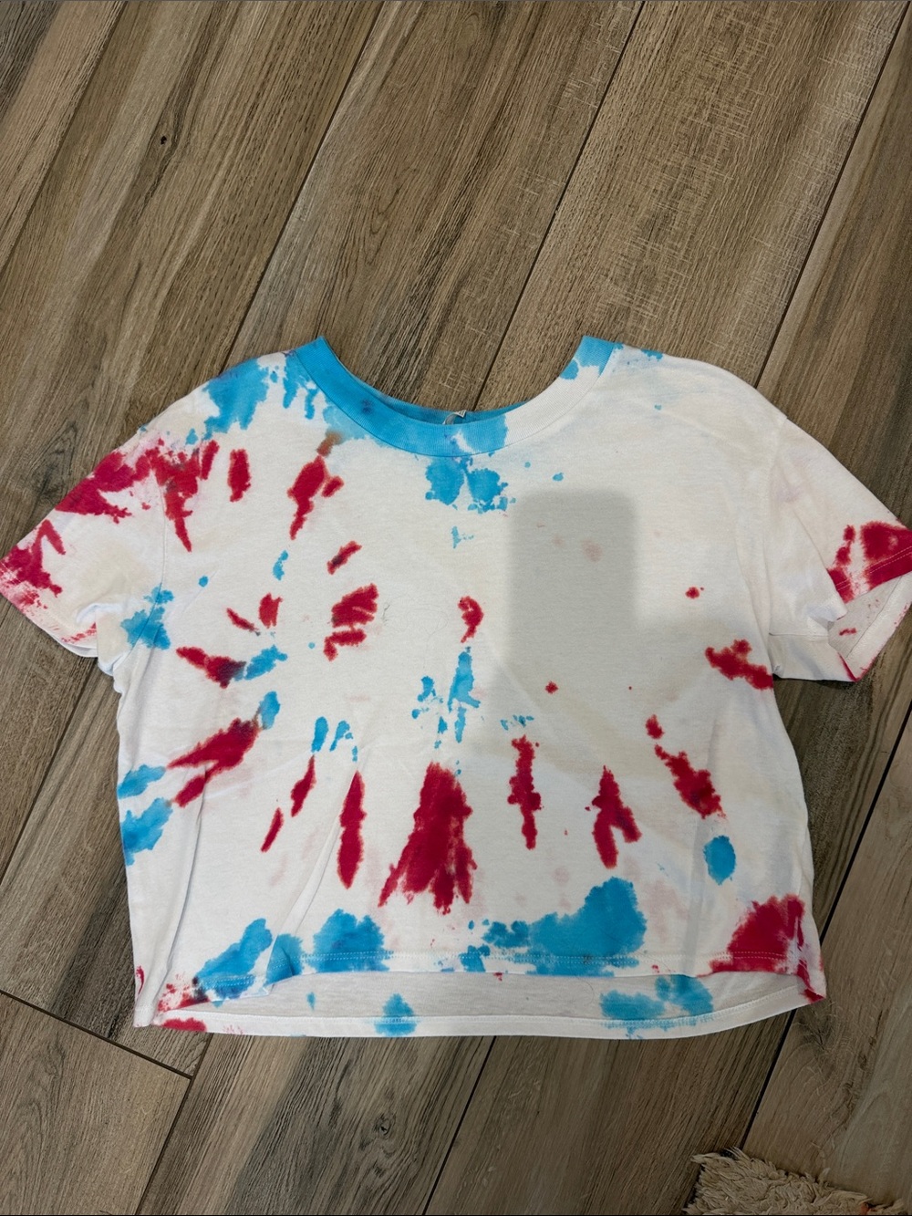 Tie-Dye Boxy Short Sleeve Tee - White with Red & Blue
